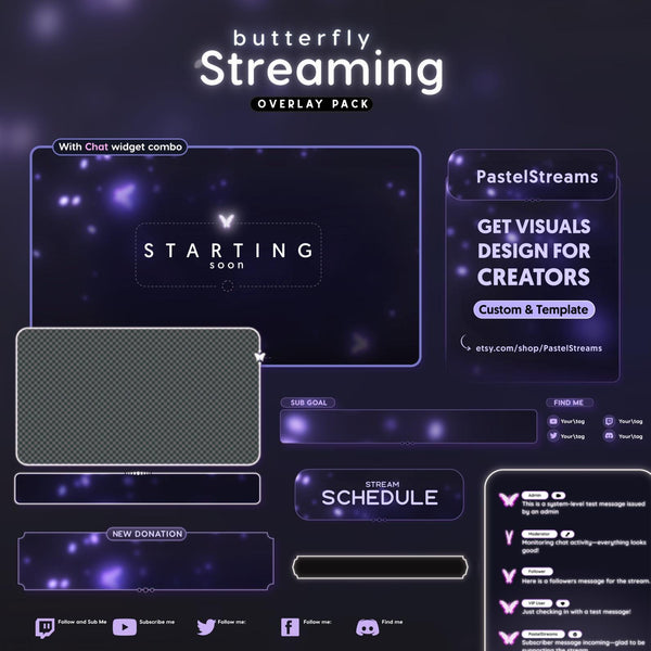 Butterfly Twitch Overlay Package | Animated - VTuber Stream Package | Alerts, Panels, Screens, Webcam Borders
