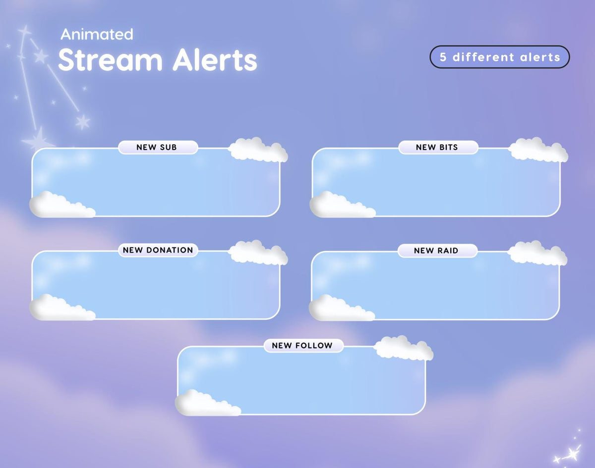 Pastel Cloud Streaming Overlay Pack | Animated Alerts, Chat Widget, VTuber Assets