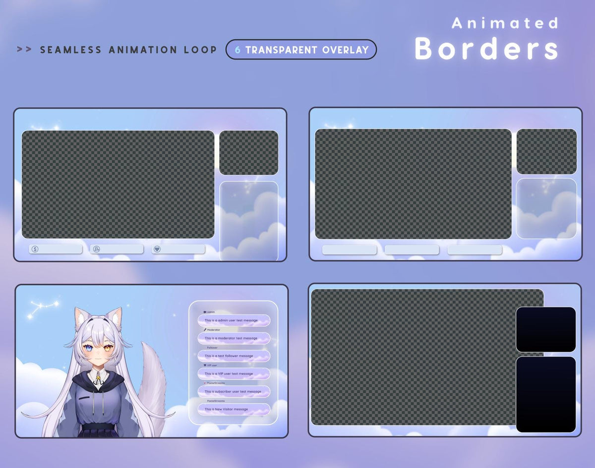 Pastel Cloud Streaming Overlay Pack | Animated Alerts, Chat Widget, VTuber Assets
