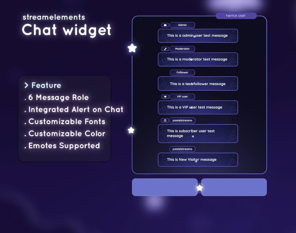 Starry Night Twitch Stream Overlay Pack | Animated Alerts, Chat Widget, Borders