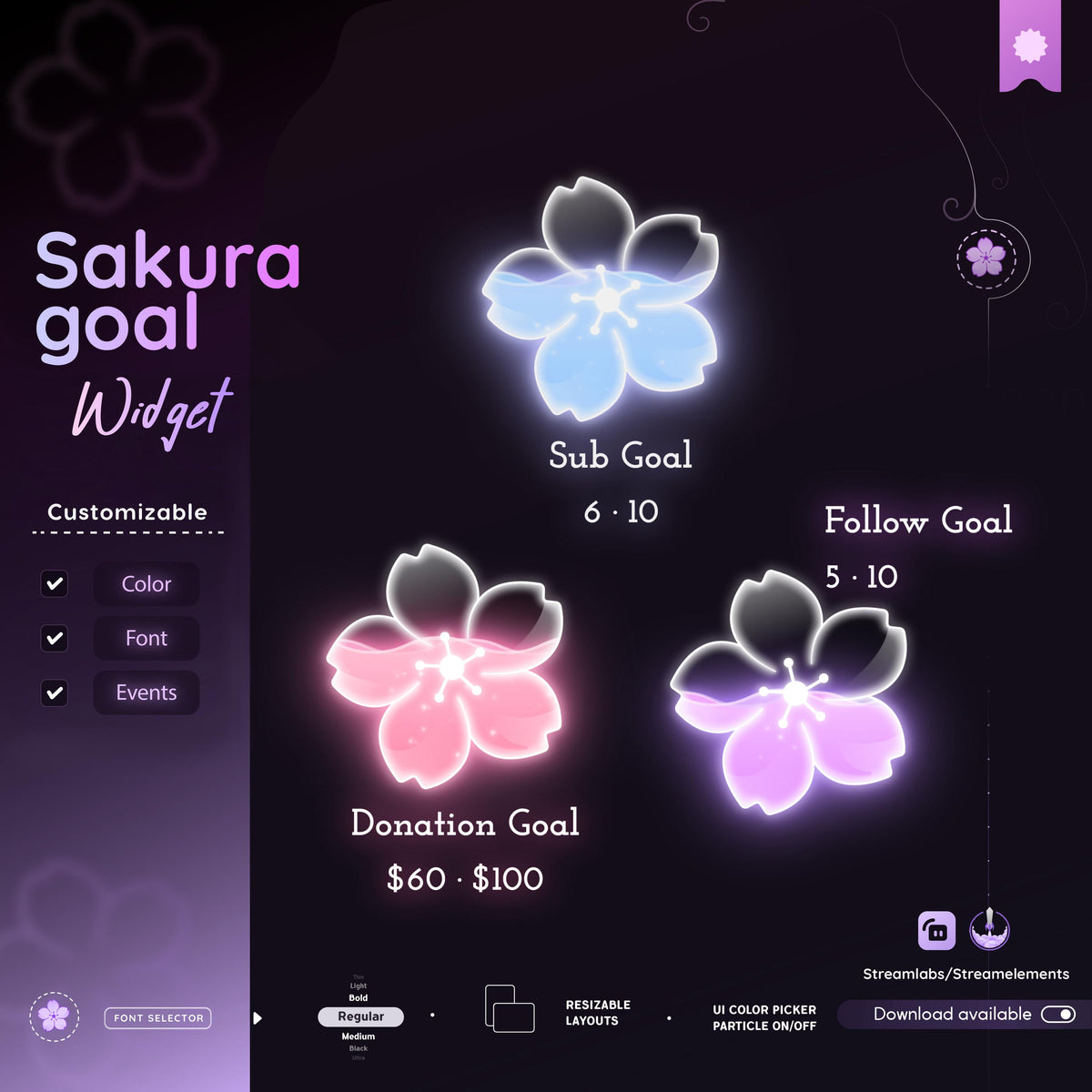 Sakura Glass Goal Widget – Streamlabs & StreamElements (Digital Download)