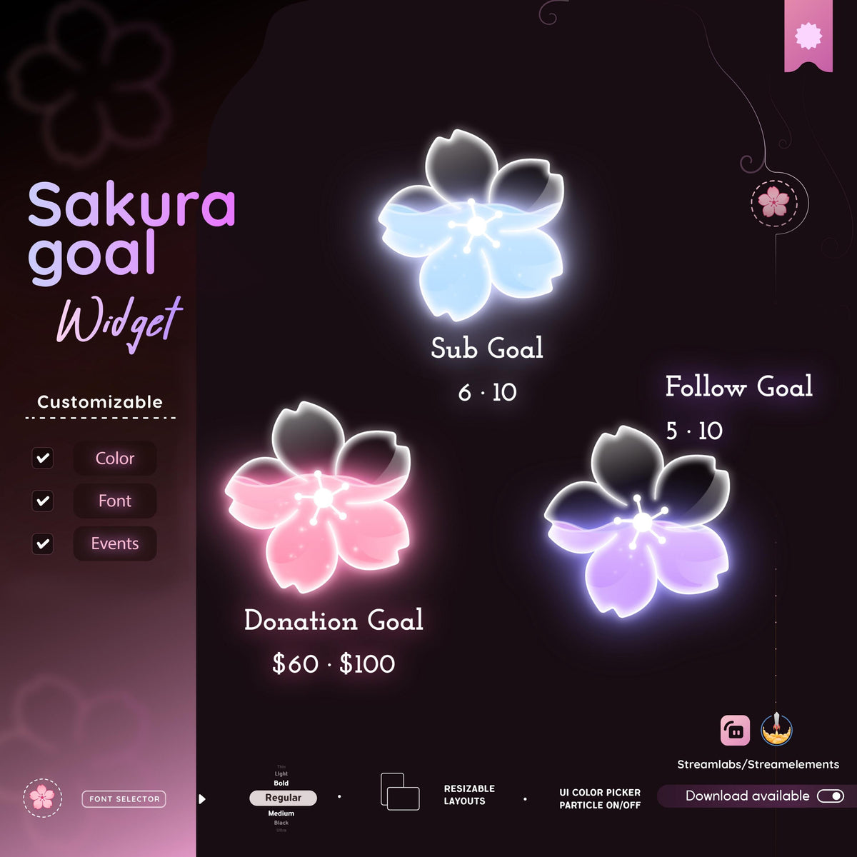 Sakura Glass Goal Widget – Streamlabs & StreamElements (Digital Download)