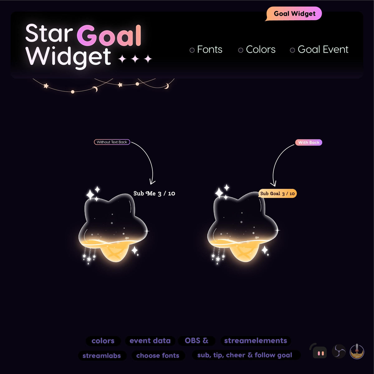 Animated Star Goal Widget for Twitch, Kick OBS, Celestial Stream Overlay (Digital Download)