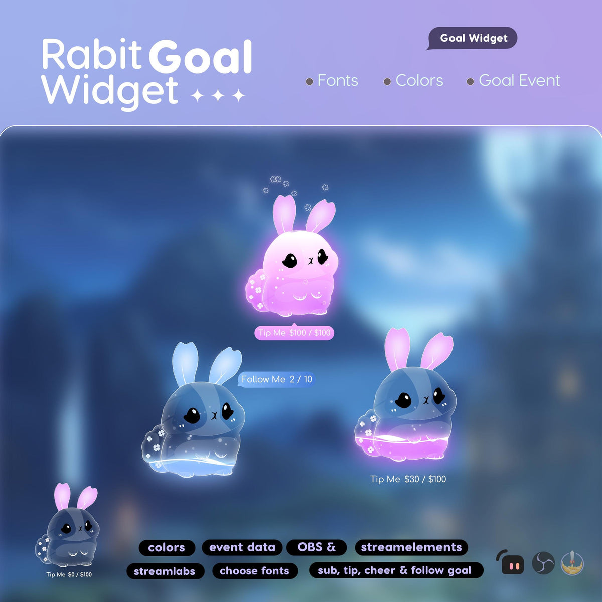 Rabbit Liquid Filling Goal Widget | Customizable Streamer Goals (Digital Download)
