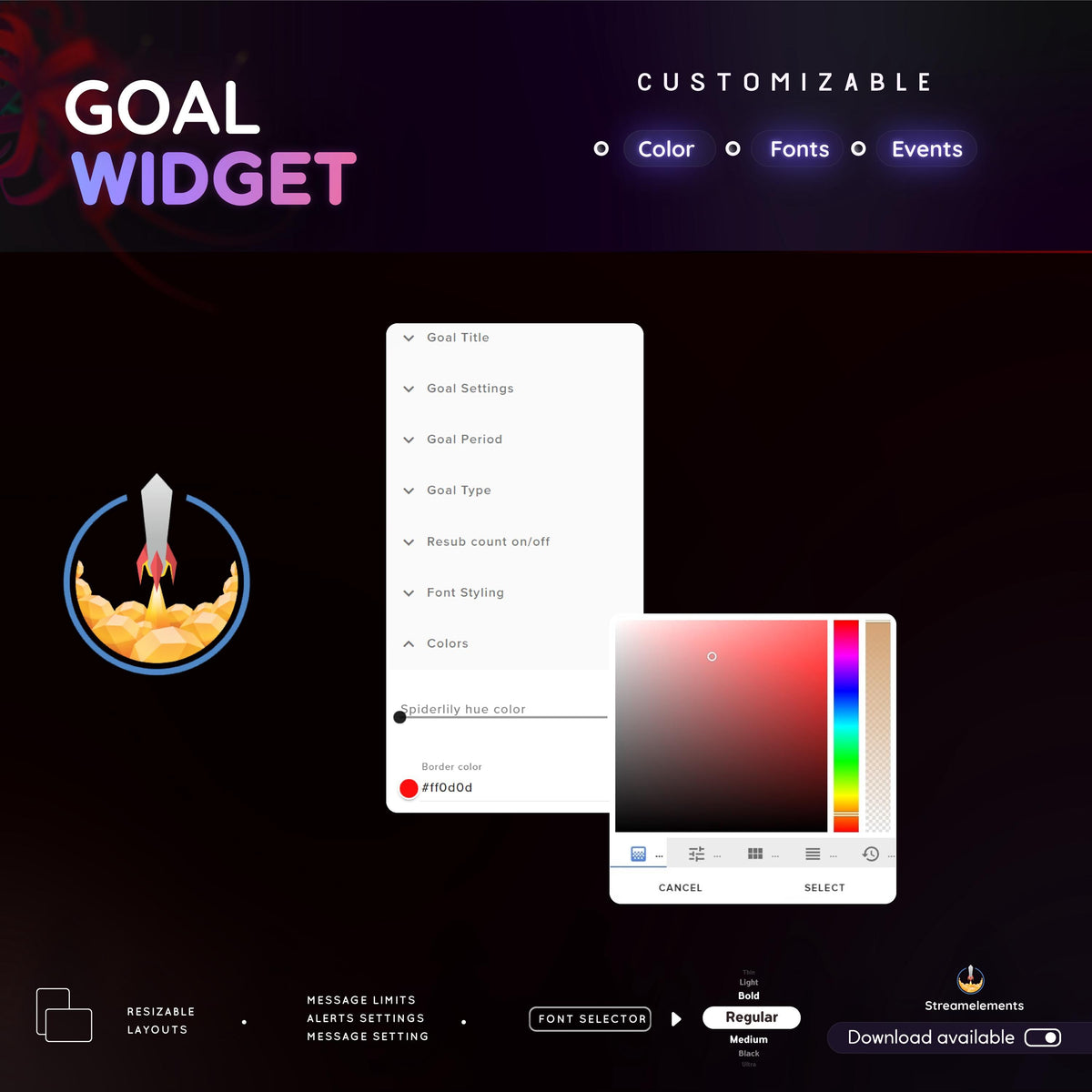 Spider Lily Goal Widget | Customizable Gradient Colors for Twitch Streamers (Streamelements)