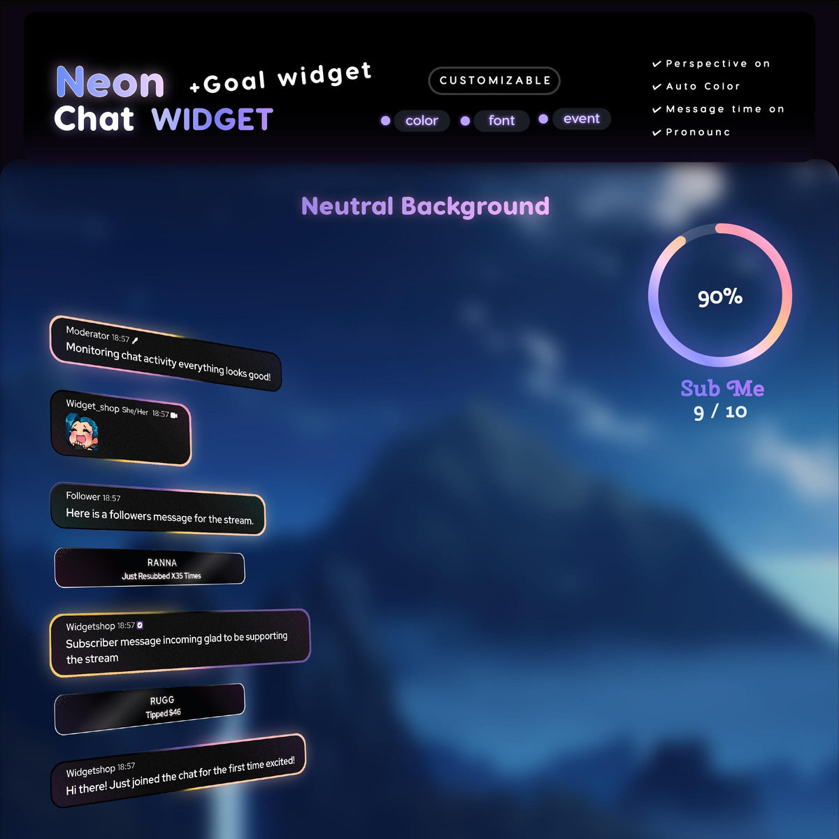 Saber Neon Chat Widget | Twitch StreamElements Animated Glow Chat Goal Overlay | VTuber Streamer OBS