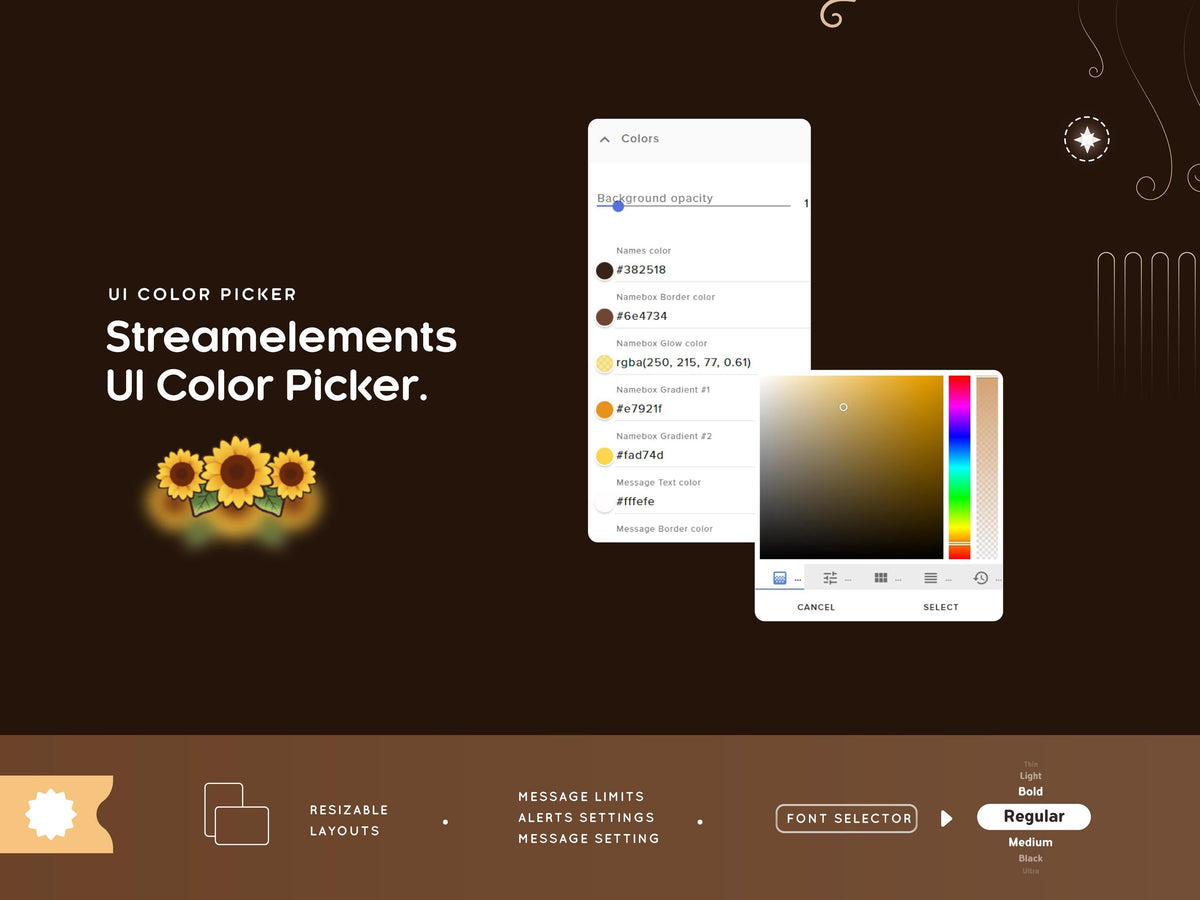 Trasparent Sunflower Chat Widget: Sunflower Glass Stream Overlay (Streamelements)
