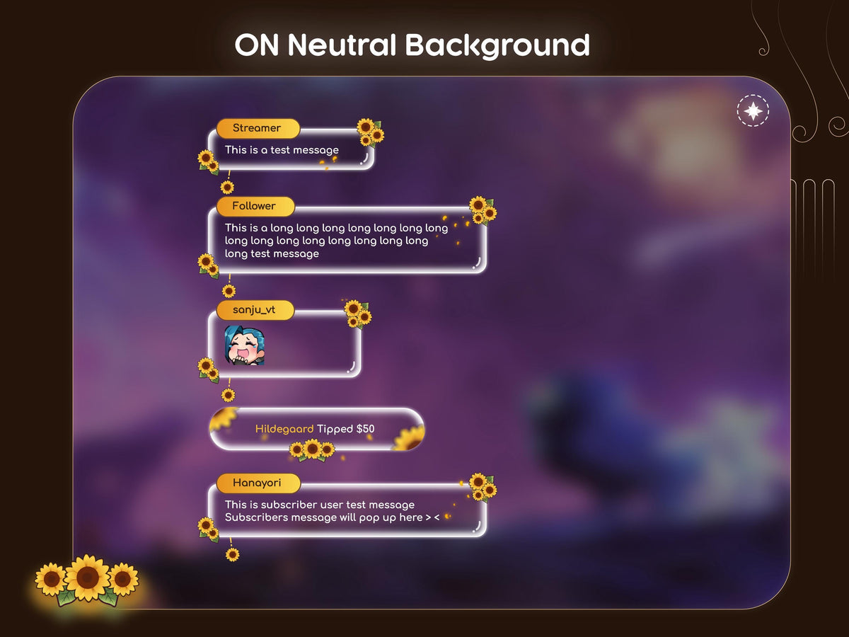 Trasparent Sunflower Chat Widget: Sunflower Glass Stream Overlay (Streamelements)
