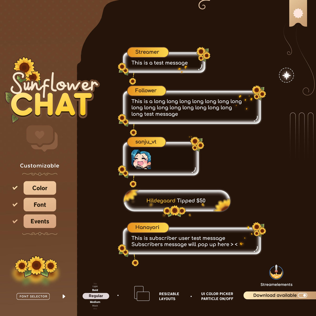 Trasparent Sunflower Chat Widget: Sunflower Glass Stream Overlay (Streamelements)