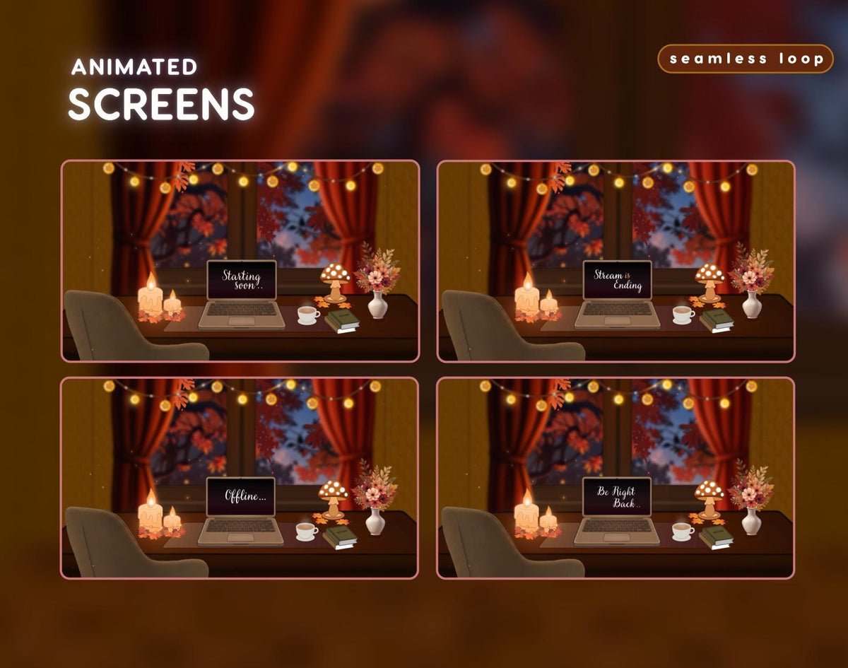 Animated Autumn Twitch Stream Overlay Package | VTubers and Twitch Streamers