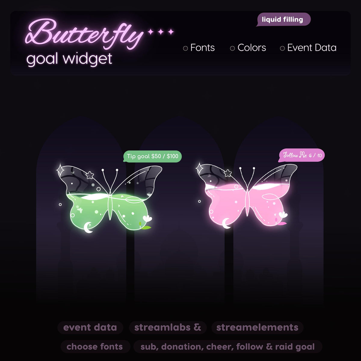 Animated Celestial Butterfly Goal Bar | Twitch, Kick, OBS Streamlabs (Digital Download)