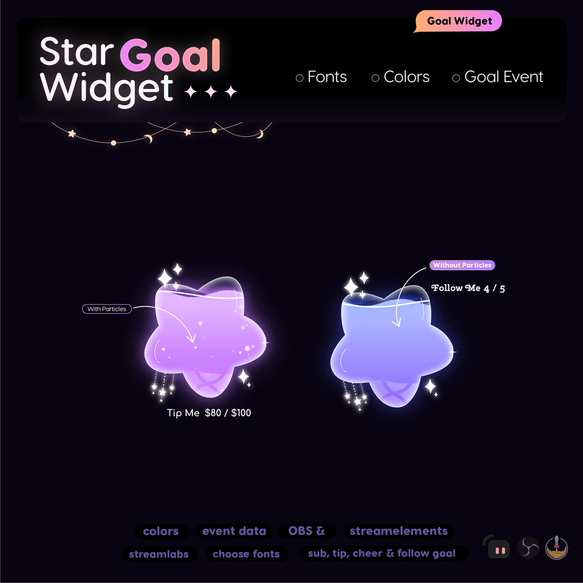 Animated Star Goal Widget for Twitch, Kick OBS, Celestial Stream Overlay (Digital Download)