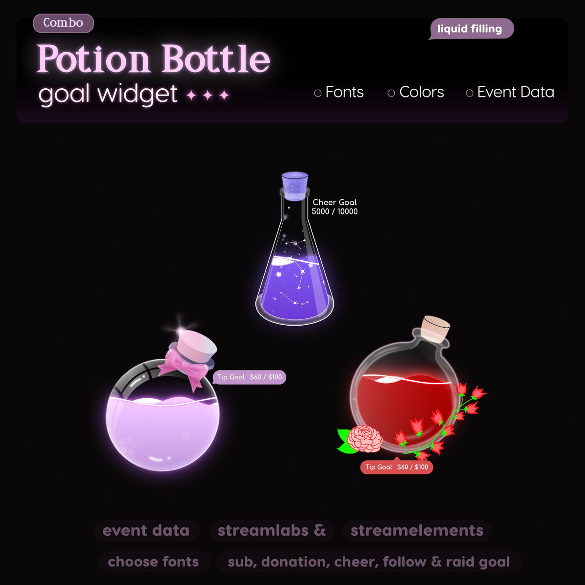 Customizable Potion Bottle Twitch Goal Widget: Animated Stream Overlay (Digital Download)