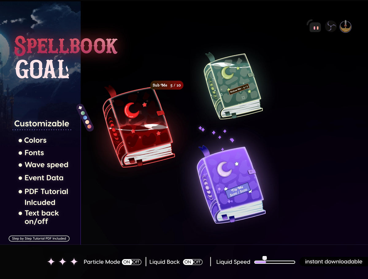 Goth Spell Book Goal Widget: Spooky Stream Overlay (Digital Download)