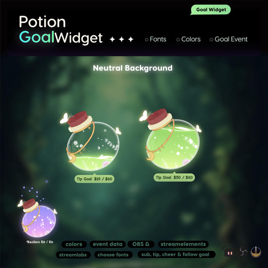 Potion Bottle Goal Widget | Twitch Streamlabs StreamElements Animated Sub Donation Goal | VTuber Streamer