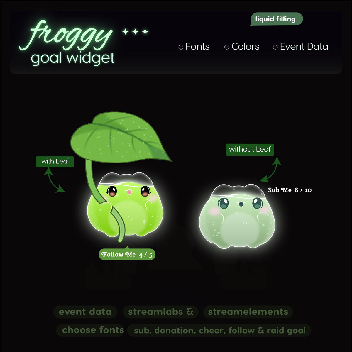 Animated Froggy Sub Goal Widget, Liquid Filling Stream Overlay (Digital Download)
