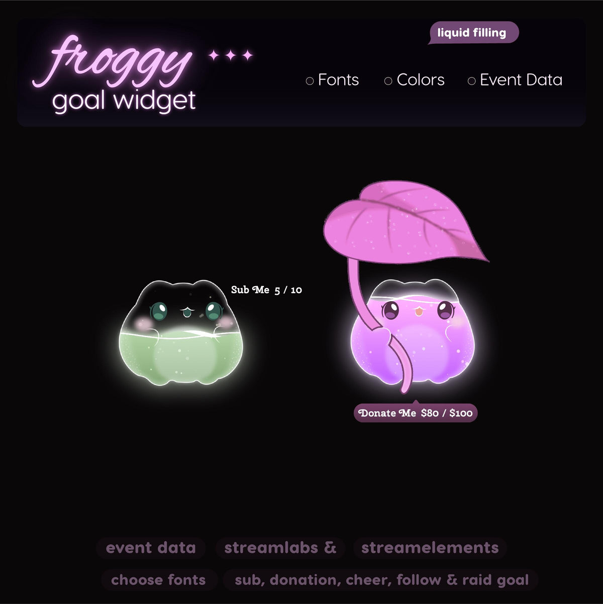 Animated Froggy Sub Goal Widget, Liquid Filling Stream Overlay (Digital Download)
