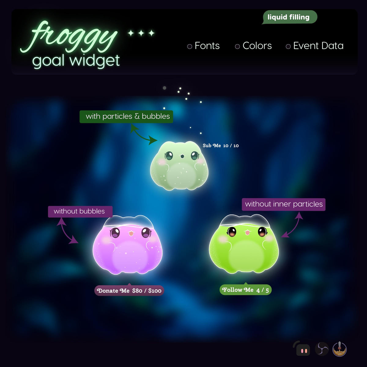 Animated Froggy Sub Goal Widget, Liquid Filling Stream Overlay (Digital Download)