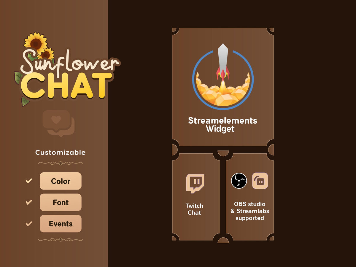 Trasparent Sunflower Chat Widget: Sunflower Glass Stream Overlay (Streamelements)