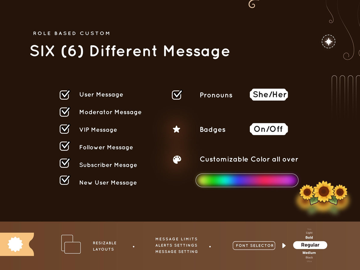 Trasparent Sunflower Chat Widget: Sunflower Glass Stream Overlay (Streamelements)