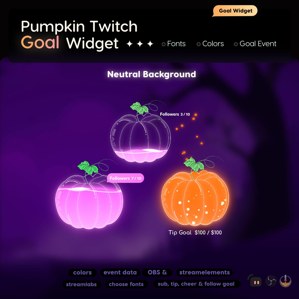 Pumpkin Goal Widget | Twitch Streamlabs StreamElements Halloween Animated Sub Goal Tracker | VTuber Streamer