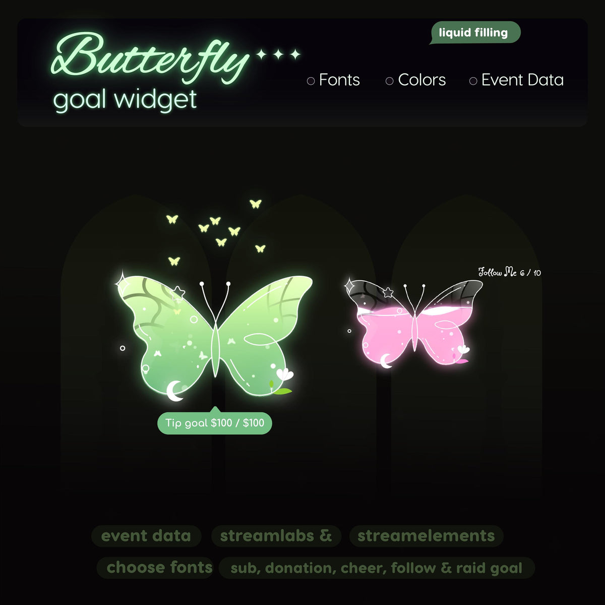 Animated Celestial Butterfly Goal Bar | Twitch, Kick, OBS Streamlabs (Digital Download)