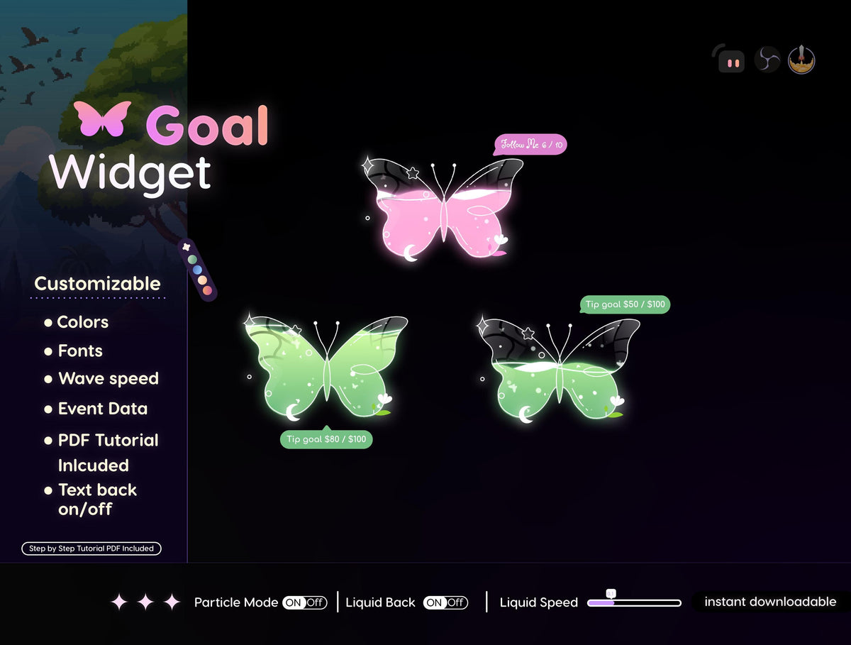 Animated Celestial Butterfly Goal Bar | Twitch, Kick, OBS Streamlabs (Digital Download)