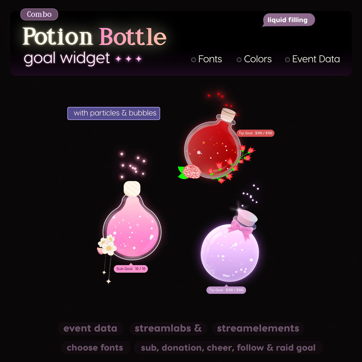 Customizable Potion Bottle Twitch Goal Widget: Animated Stream Overlay (Digital Download)