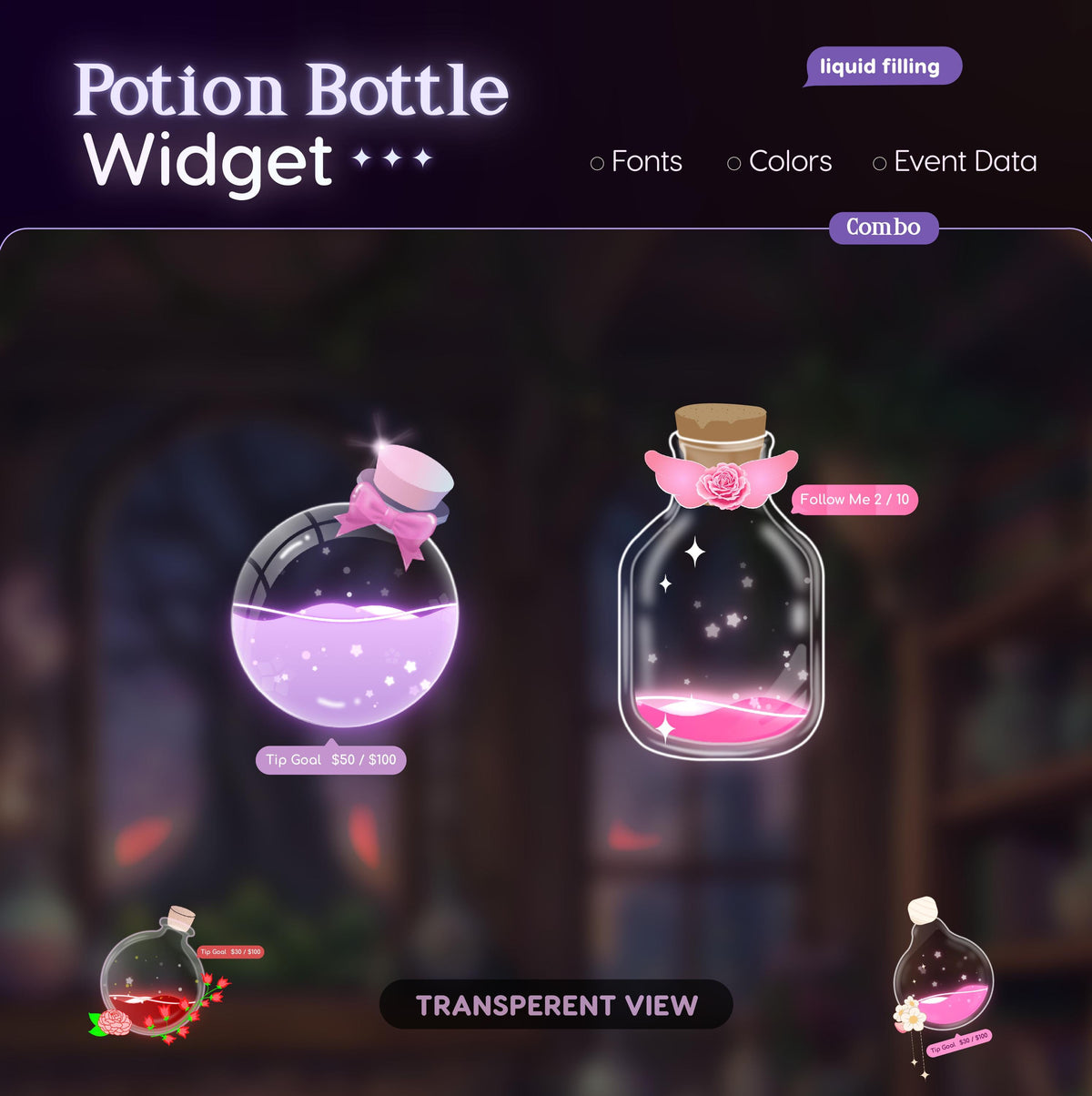 Customizable Potion Bottle Twitch Goal Widget: Animated Stream Overlay (Digital Download)