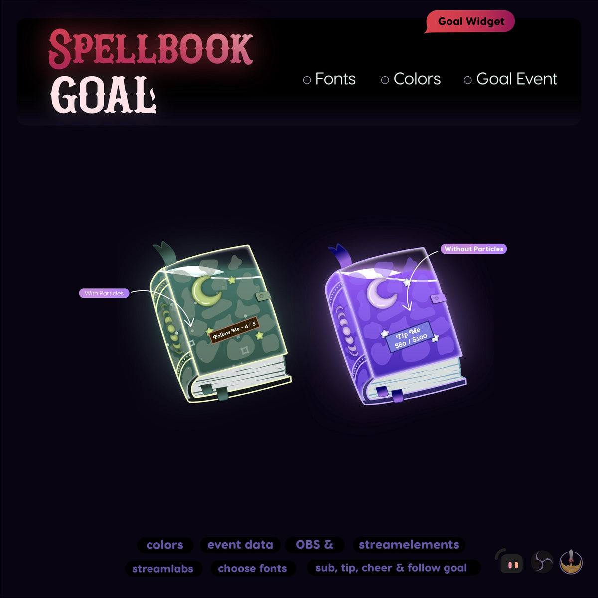 Goth Spell Book Goal Widget: Spooky Stream Overlay (Digital Download)