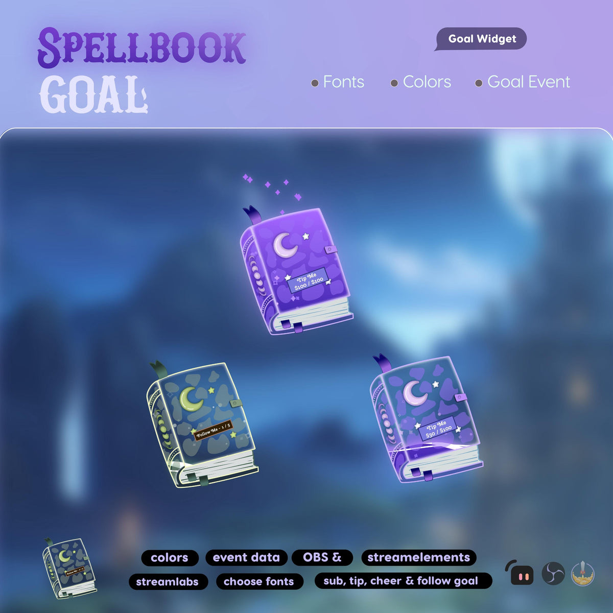 Goth Spell Book Goal Widget: Spooky Stream Overlay (Digital Download)