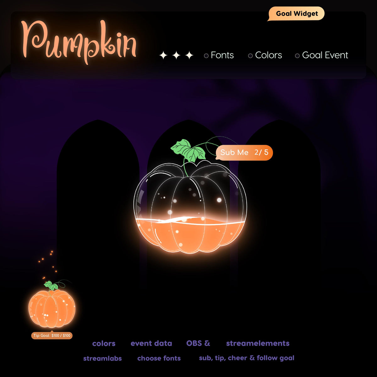 Pumpkin Goal Widget | Twitch Streamlabs StreamElements Halloween Animated Sub Goal Tracker | VTuber Streamer