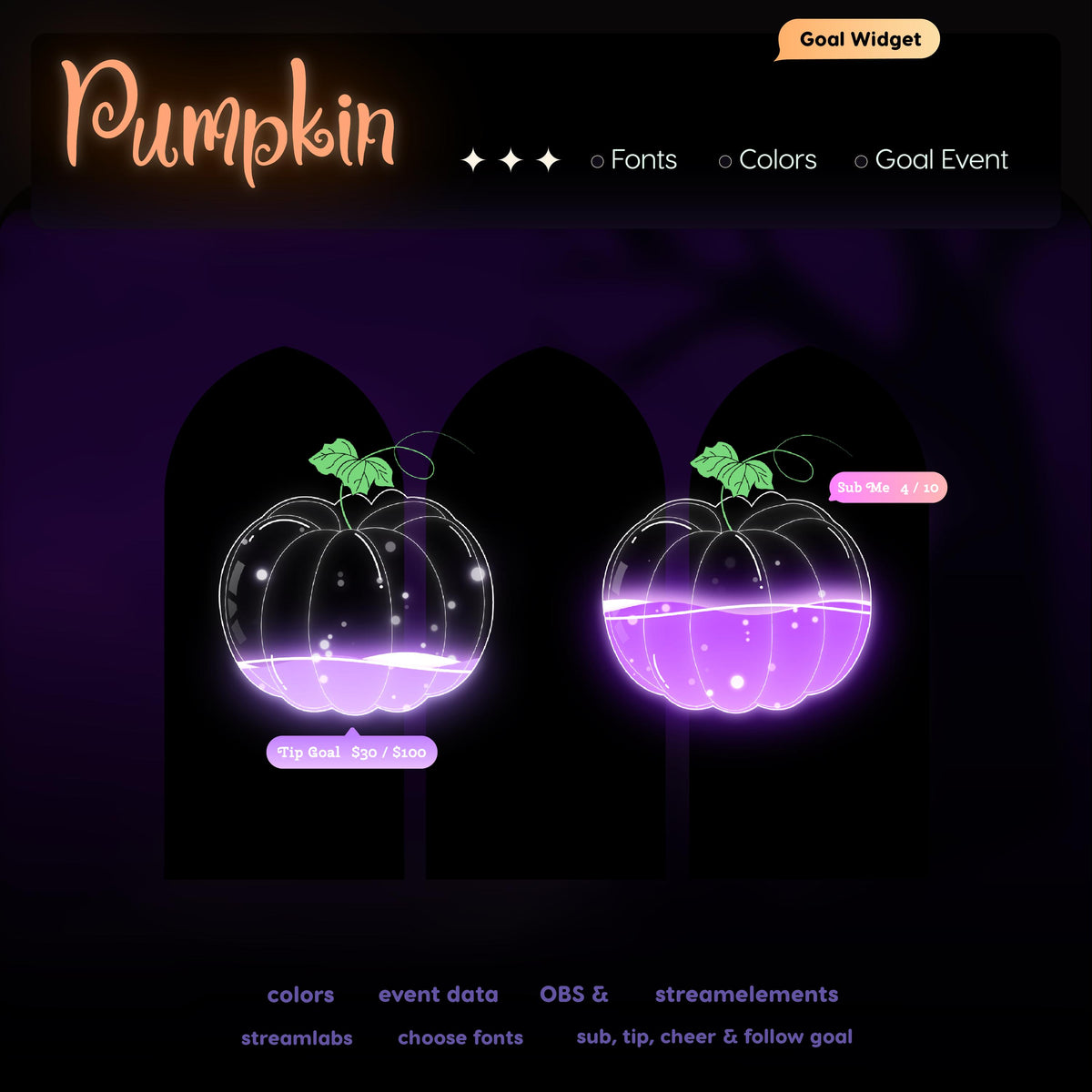 Pumpkin Goal Widget | Twitch Streamlabs StreamElements Halloween Animated Sub Goal Tracker | VTuber Streamer