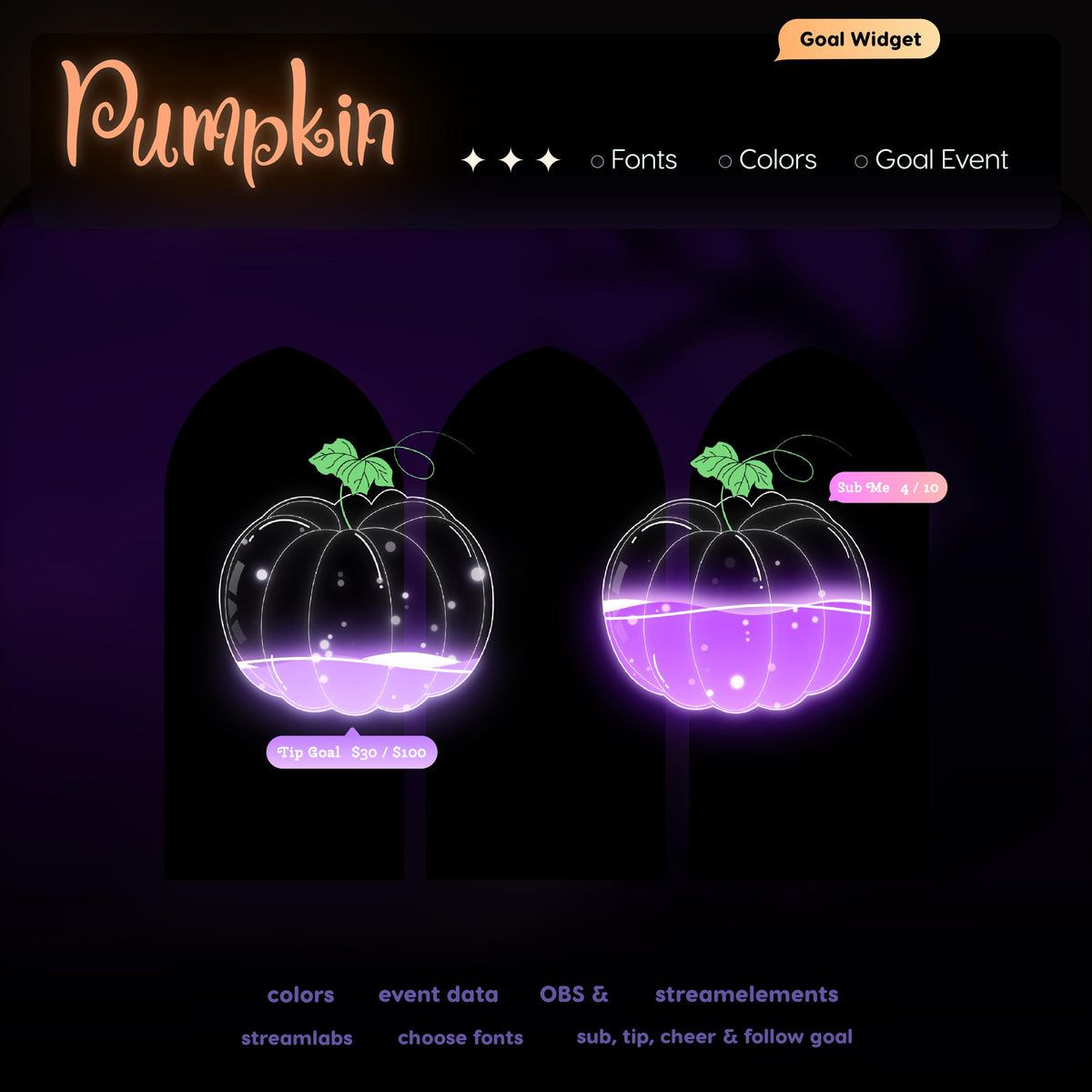 Pumpkin Goal Widget | Twitch Streamlabs StreamElements Halloween Animated Sub Goal Tracker | VTuber Streamer
