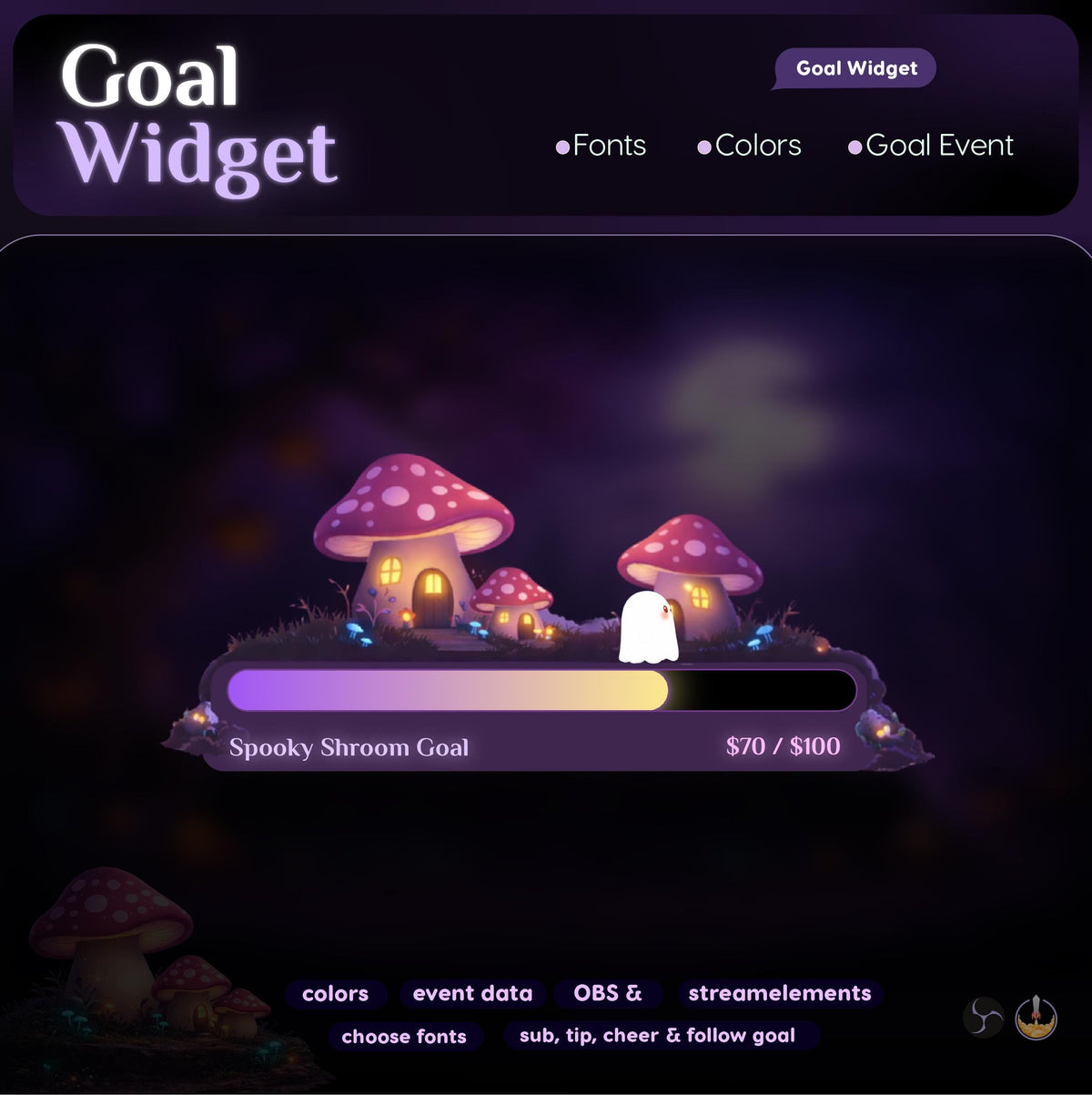 Spooky Mushroom Twitch Bar Goal Widget for StreamElements and OBS | Streamlabs TikTok Studio Kick