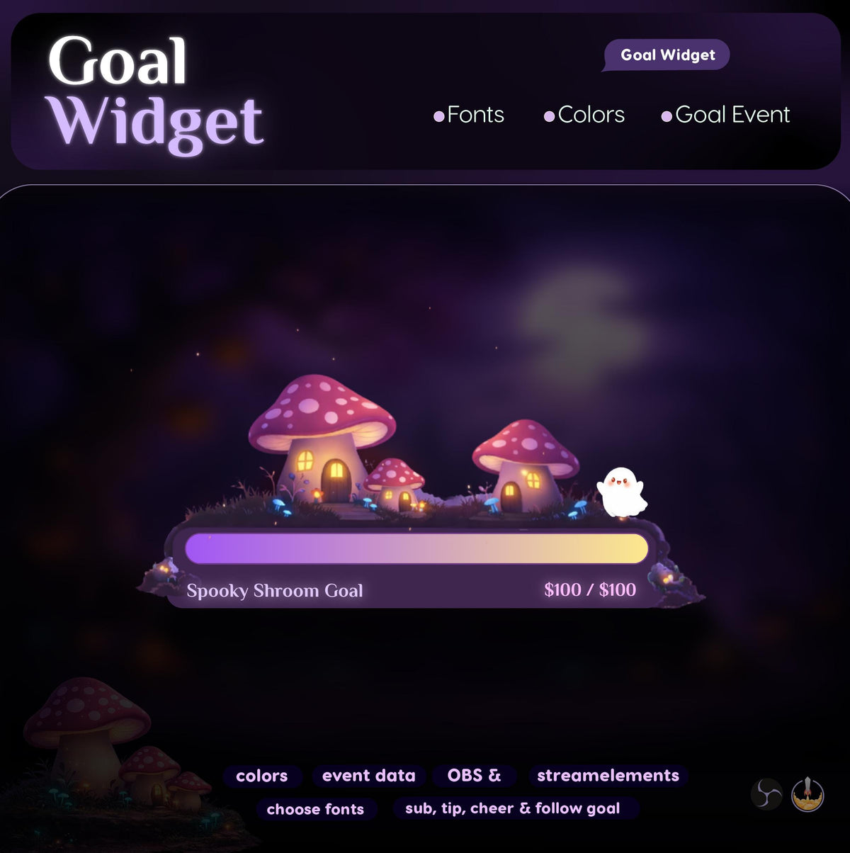 Spooky Mushroom Twitch Bar Goal Widget for StreamElements and OBS | Streamlabs TikTok Studio Kick