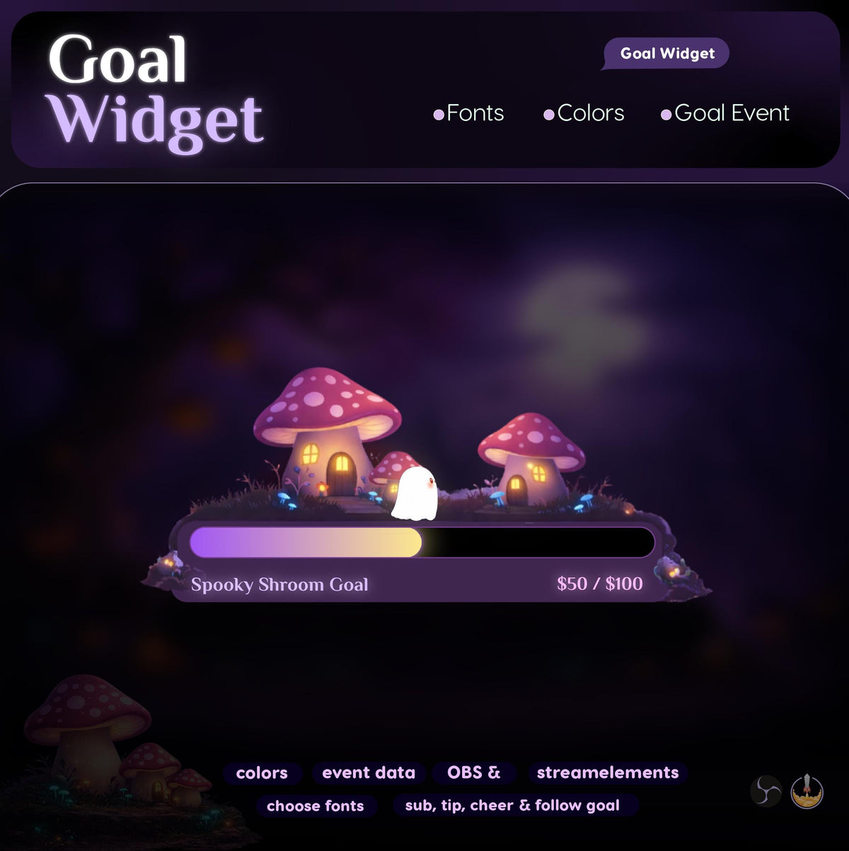 Spooky Mushroom Twitch Bar Goal Widget for StreamElements and OBS | Streamlabs TikTok Studio Kick
