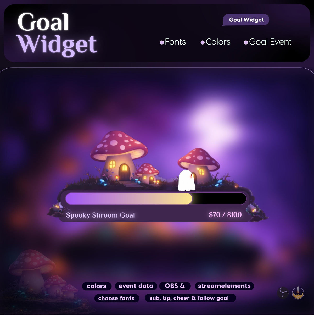 Spooky Mushroom Twitch Bar Goal Widget for StreamElements and OBS | Streamlabs TikTok Studio Kick