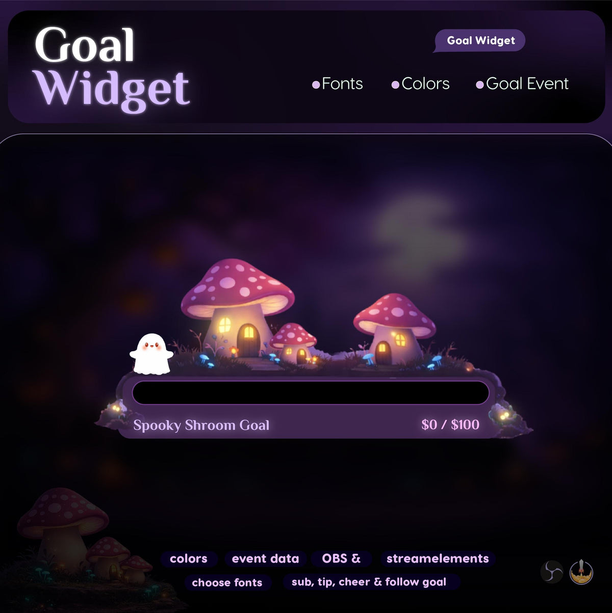 Spooky Mushroom Twitch Bar Goal Widget for StreamElements and OBS | Streamlabs TikTok Studio Kick
