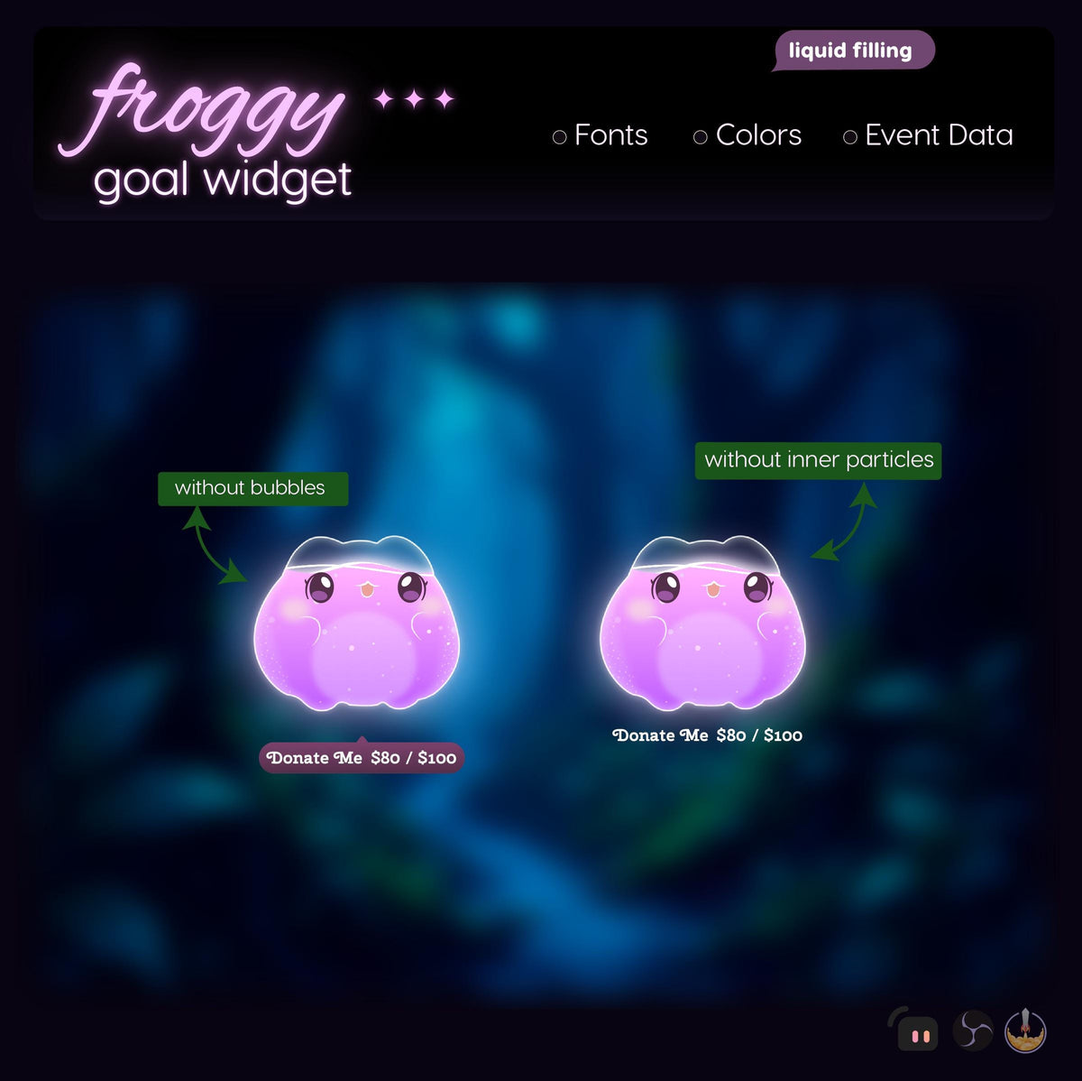 Animated Froggy Sub Goal Widget, Liquid Filling Stream Overlay (Digital Download)