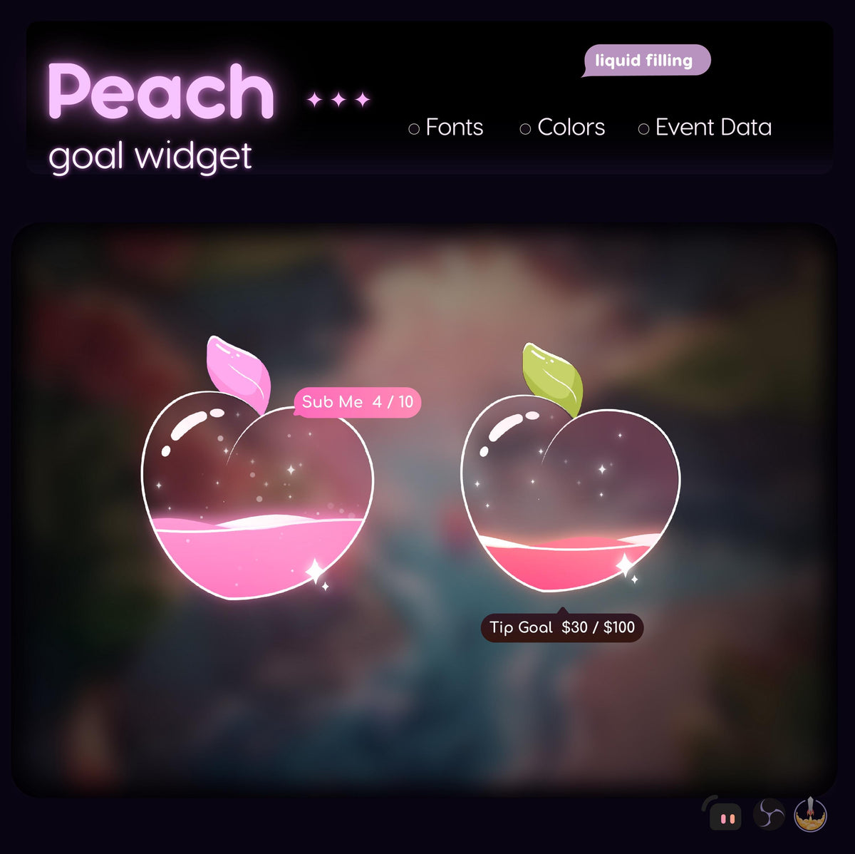 Animated Peach Goal Widget | Twitch Streamlabs StreamElements Sub OBS Download