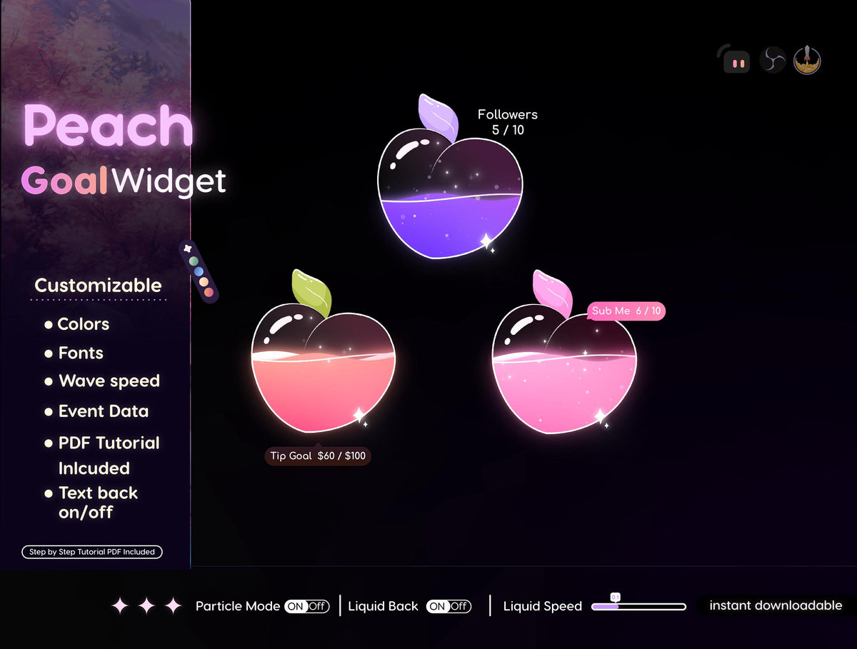 Animated Peach Goal Widget | Twitch Streamlabs StreamElements Sub OBS Download