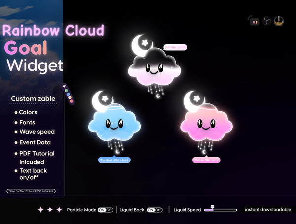 Pastel Rainbow Cloud Goal Widget | Twitch Streamlabs StreamElements Donation Follower Tracker | Kawaii VTuber