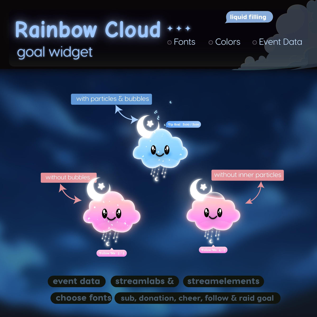 Pastel Rainbow Cloud Goal Widget | Twitch Streamlabs StreamElements Donation Follower Tracker | Kawaii VTuber