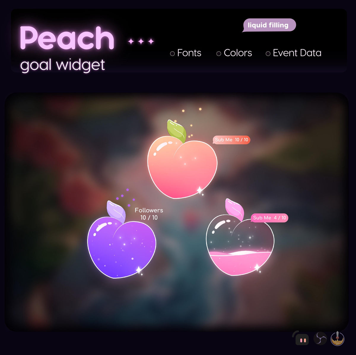 Animated Peach Goal Widget | Twitch Streamlabs StreamElements Sub OBS Download