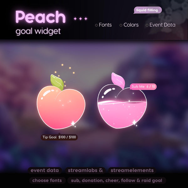 Animated Peach Goal Widget | Twitch Streamlabs StreamElements Sub OBS Download