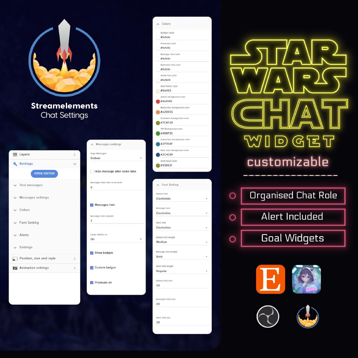 Sci-Fi Twitch Chat Widget for OBS, Kick and Streamlabs | Animated Galaxy Neon Stream Overlay