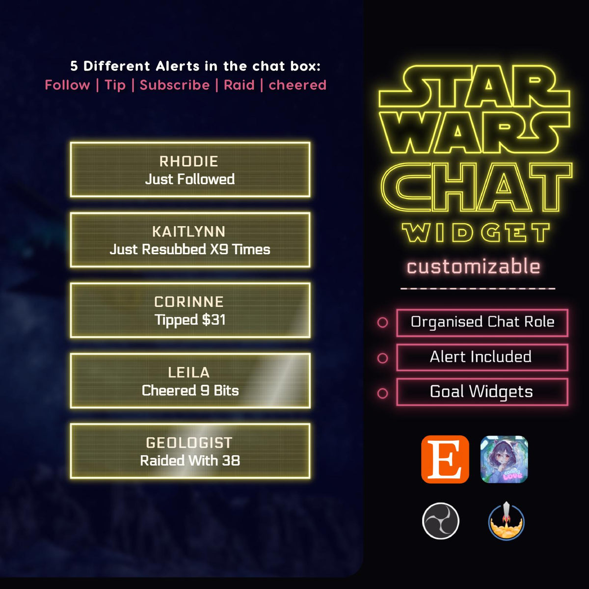 Sci-Fi Twitch Chat Widget for OBS, Kick and Streamlabs | Animated Galaxy Neon Stream Overlay