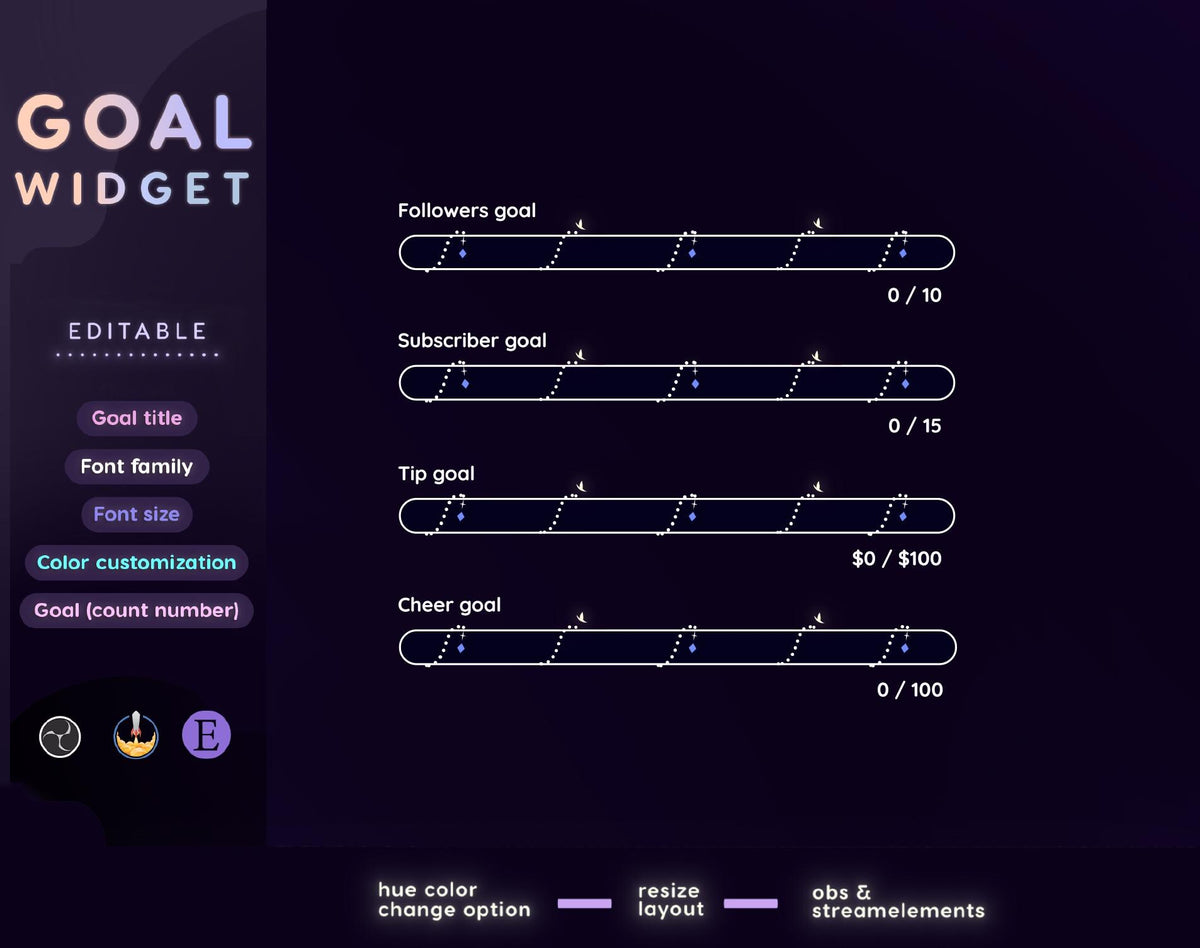 Neon Slider Goal Widget | Customizable Gradient Colors Goal Bars for Twitch Streamers