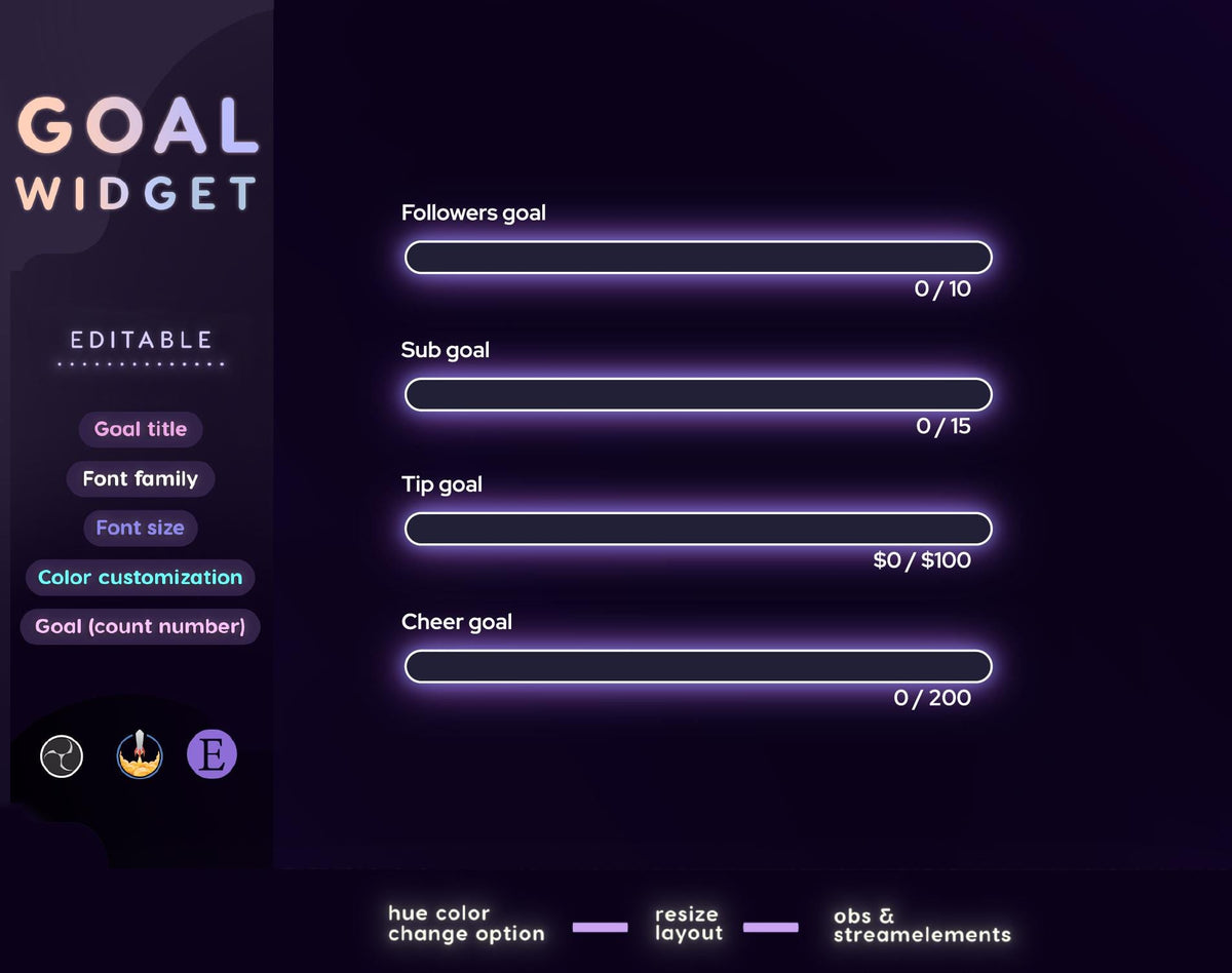 Neon Slider Goal Widget | Customizable Gradient Colors Goal Bars for Twitch Streamers | Streamelements OBS